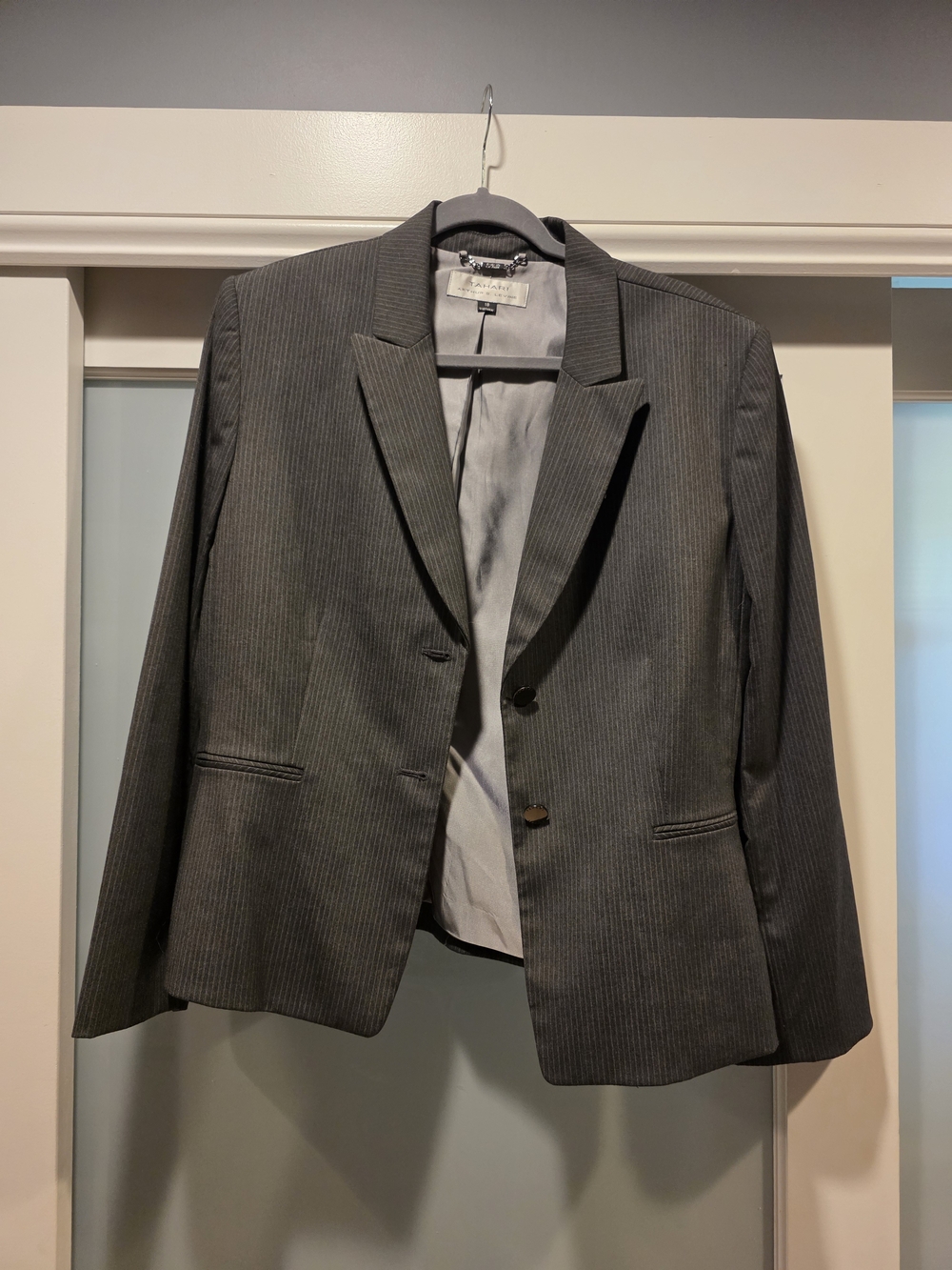 Tahari Women's Gray Pinstripe Blazer - Classic Two-Button Blazer